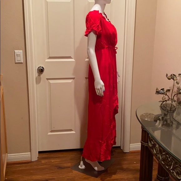 Red off the shoulder button down maxi dres… - Picture 2 of 5